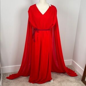 (NEW w/TAGS) Alice + Olivia Vibrant Red Gown with cape and belt